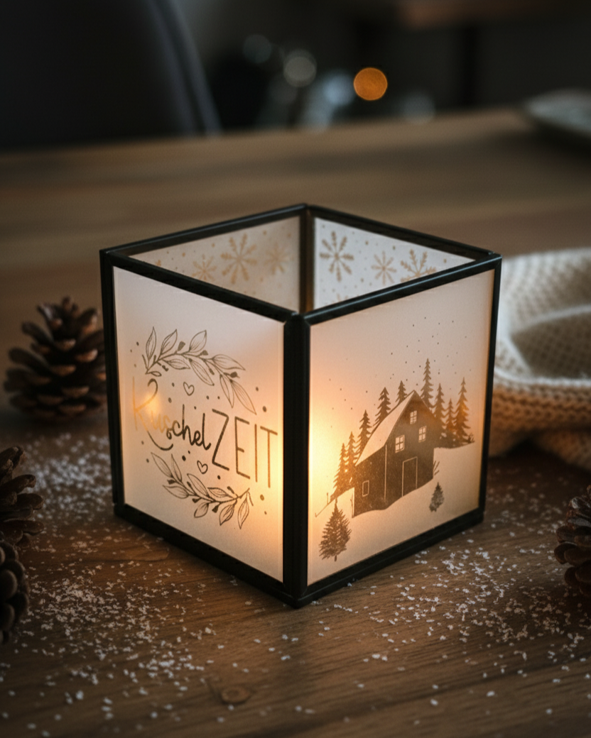 Windlicht Würfel Kuschelzeit